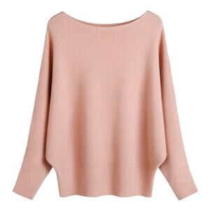 Gaberly Light Pink boat neck batwing Dolman pullover sweater One size 4-14